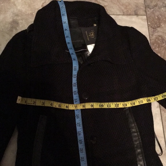 Mackage Black long wool blend with REAL LEATHER BELTS n TRIM NWT - Picture 14 of 17
